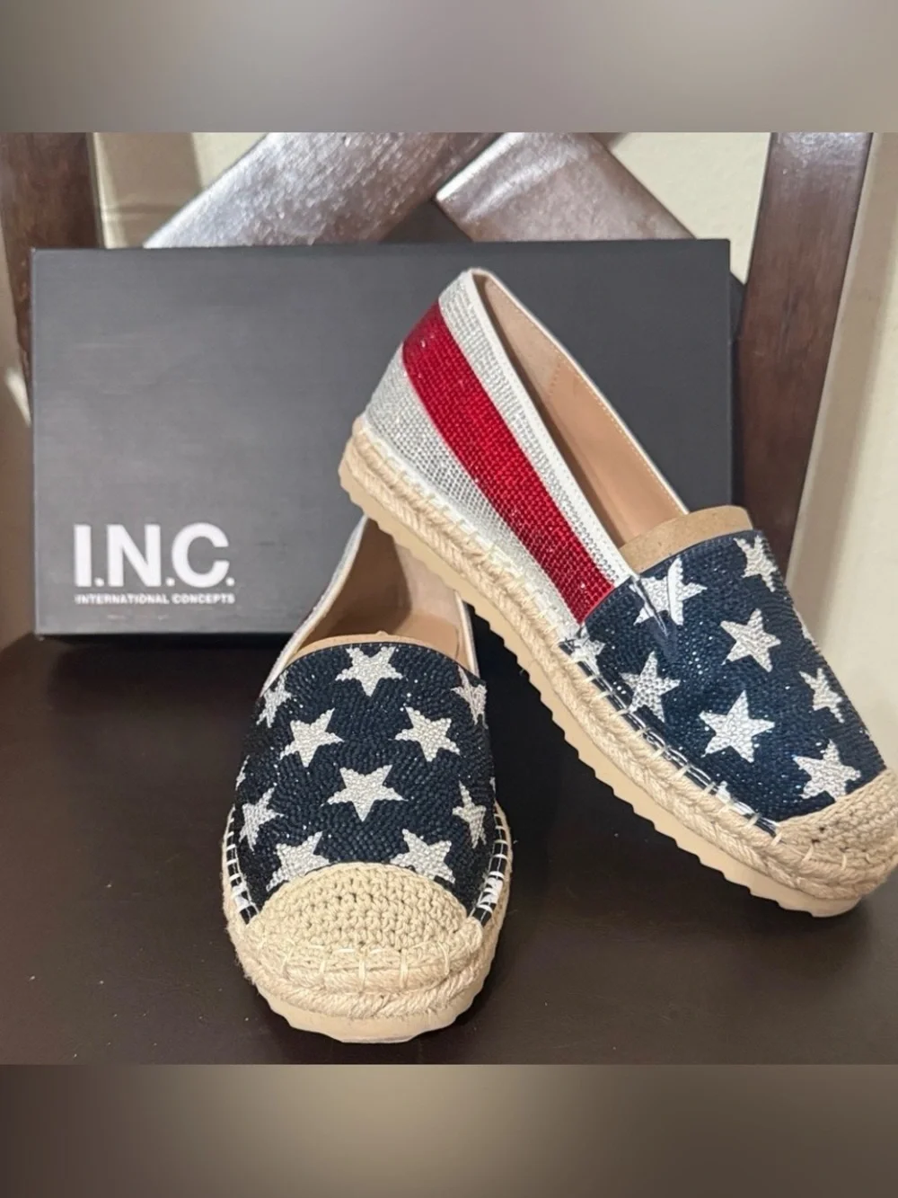 INC International Concepts Navy, Red & White Star Espadrille Slip-On